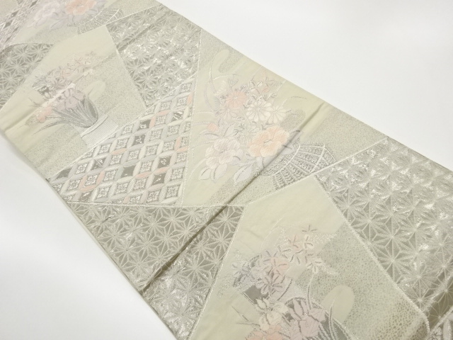 JAPANESE FUKURO OBI / PLATINUM​ FOIL / WOVEN CLASSICAL PATTERN